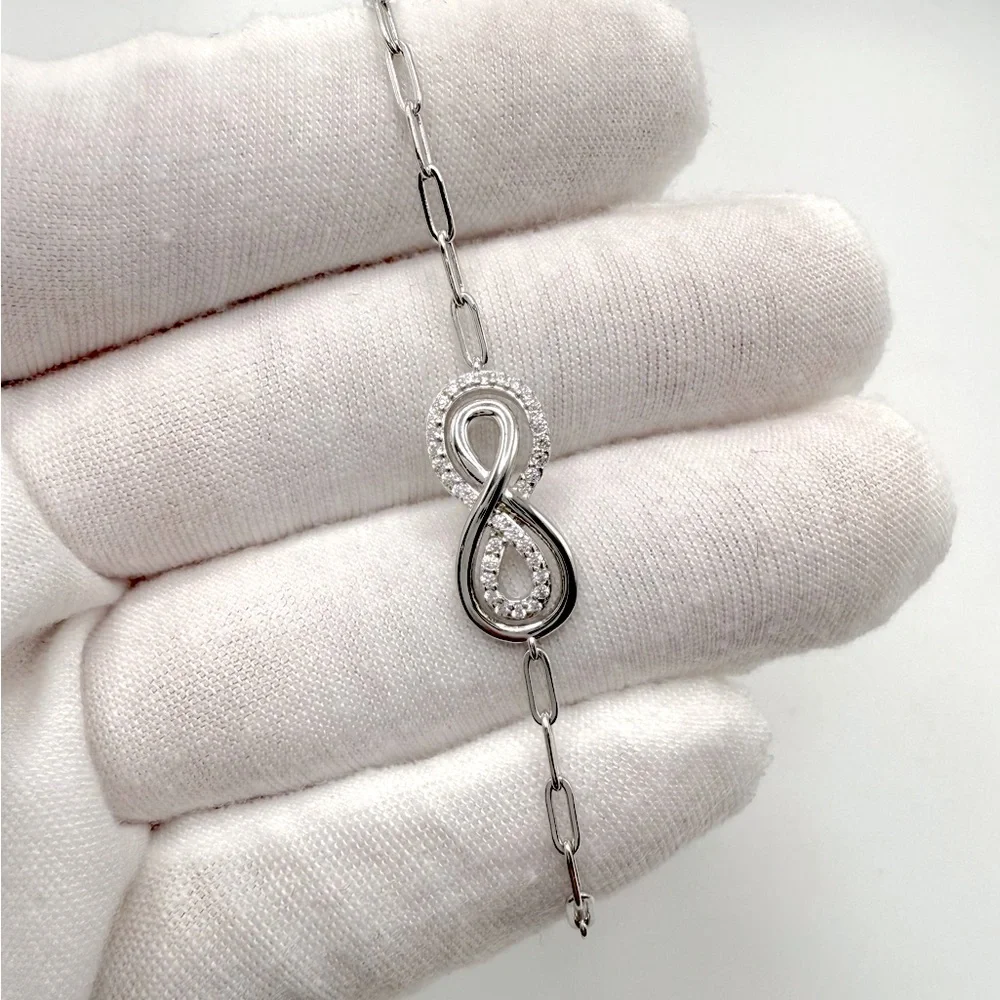 7” .925 Sterling Silver Infinity Style Cz Bracelet
